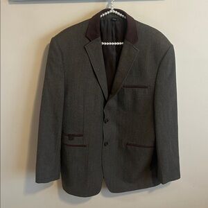 Paul Fredrick Grey Green Wool Sport Coat Brown Corduroy Trim 42R